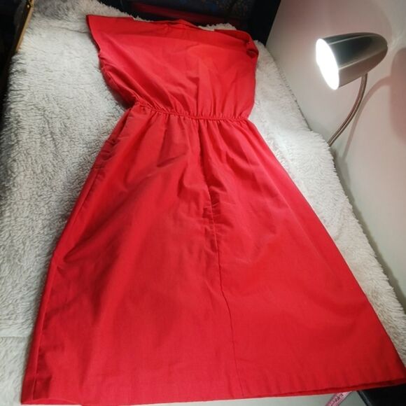 Vintage Alicia Coral Red Sleeveless Midi  Dress 2 Pockets Womans Size 12 Tall - Picture 9 of 9
